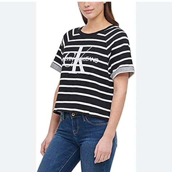Calvin Klein Jeans Women's French Terry Logo Crop Top (Black Combo, Size… - Picture 1 of 8